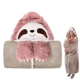 Blankets Cartoon Hoodie Throw Blanket Women Winter Hooded Wearable Family Soft TV With Gloves Flannel Hoody