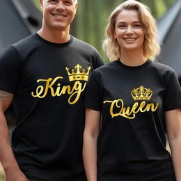 Tee Shirts for Couples Gold Letter Graphic Clothes Chic Lovers T Shirt Casual Summer Men Women 240403