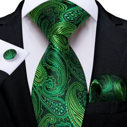 Luxury Green Paisley Floral 8cm Silk Ties for Men Wedding Party Groom Husband Accessories Gift Necktie Handkerchief Wholesale