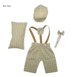 Photography Q81A Infant Photo Costume Hat & 90s Uniform Pants Photo Clothes Newborn Shower Gift