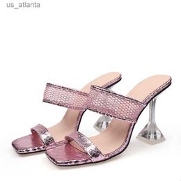 Dress Shoes Size 45 46 Elegant Square Toe Transparent Spike Heels Pumps Mes Summer Women Gold Sandals Fashion Mules Party Shoe H24040351IL