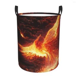 Laundry Bags Folding Basket Phoenix With Fiery Wings Round Storage Bin Large Hamper Collapsible Clothes Toy Bucket Organizer