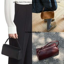 the row shoes 2024 Korean version niche the row pen case 90s mini simple one shoulder crossbody cylinder case leather pen case high quality