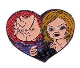 Horror Movie Child039s Play Bride of Chucky And Chucky Heart Shape Metal Enamel Backpack Coat Lapel Badge Brooch Pin9494952