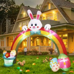 PartyWorld 6FT Easter Bunny Arch Home Outdoor Inflatable Decorations Dinosaur Rabbit Egg Build In LED Light Garden Decoraton 240322