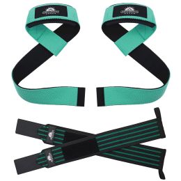 Lifting Weight Lifting Straps and Wrist Wraps Set with Microfiber Leather for Deadlifting Weightlifting Bodybuilding Strength Training