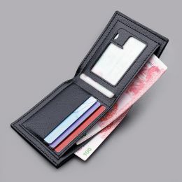 PU Leather RFID Blocking Slim Trifold Men Wallets with Coin Pocket and ID Window Minimalist Wallet for Men