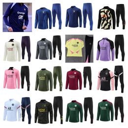 2023 24 25 French tracksuit soccer jersey BENZEMA MBAPPE equipe de Full Sets kids Men 23/24 Paris Football training suit Half pull Long sleeve chandal futbo
