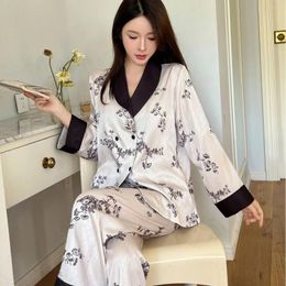 Home Clothing 2 Piece Clothes Luxury Sleepwear Silk Rayon Pajamas Suit Outfit Loungewear Spring Nightwear Women Long Sleeve Shirt&pants