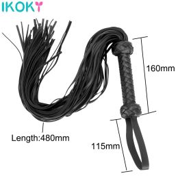 Fetish Black&Red PU Leather Whip Flogger Handle Spanking Paddle Knout Flirt BDSM Adult Game Erotic Sex Toys for Women Couples