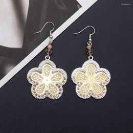 Dangle Earrings Zinc Alloy Inlaid Rhinestone Vintage Flowers For Women Personality Trending Products Two Colors Plating Girls Jewelry
