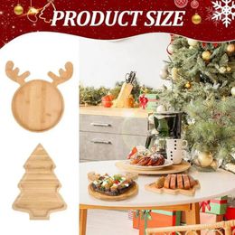 Plates Snack Storage Tray Christmas Tree Rustic Wooden Santa Hat Elk Shape Multi-functional For Party