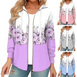 Women's Hoodies Women Floral Print Hoodie Flower Hooded Coat For Warm Drawstring Jacket With Zipper Closure Elastic Cuff Autumn