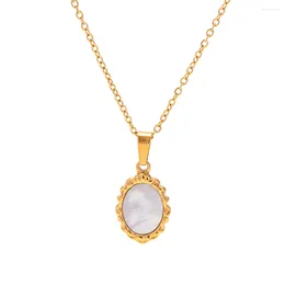 Pendant Necklaces Youthway Trendy White Mother-of-Pearl Necklace 18K Gold Plated Waterproof Stainless Steel Daily Jewelry For Women