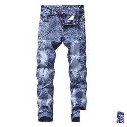 Men'S Jeans Snow Fashion Brand Wash Biker Mens Casual Ripped Died Cotton Denim Straight Long Trousers Stretch Slim Drop Delivery Appa Dhi0D