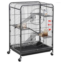 Cat Carriers 37 "rolling Ferret Cage 4-layer Small Animal Cabin With Bowl And Water Bottle Suitable For Rabbits Squirrels