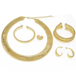Necklace Earrings Set For Women Jewellery Brazilian Gold Plated Round With Three Bracelets Luxury Banquet