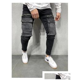 Mens Jeans Men Stretchy Mtipocket Skinny Pocket Zipper Pencil Pants Fashion Casual Trousers Hip Hop Sweatpants 2203142857978 Drop Deli Otozl