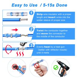 640PCS Waterproof Heat Shrink Butt Crimp Terminals Solder Seal Electrical Wire Cable Splice Terminal Kit with Hot Air Gun