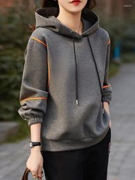 Women's Hoodies Hooded Sweatshirts For Women Grey Sport Female Clothes Tops Splicing 90s Vintage In Long Sleeve On Promotion Kpop M