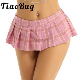 Urban Sexy Dresses Women Sexy Micro Miniskirt Harajuku Plaid Scottish Style Elastic Mid Waist Clubwear Japanese School Pleated Skirts Costumes 240403