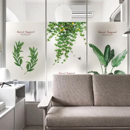 Window Stickers Privacy Windows Film Decorative Green Leaves Stained Glass No Glue Static Cling Frosted For Home 05
