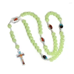 Chains Rosary Cross-shape Necklace Hip-hop Luminous 10mm Resin Beads Female Summer Niche Clavicle Chain Fashion Metal Jewellery