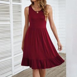 Casual Dresses Women Summer Solid Colour Tank Dress Sleeveless Knee Length Retro A Line Flared Swing Formal Prom Party Comfy