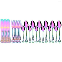 Flatware Sets Hollow Tableware Wedding Party Silverware 24Pcs Knife Fork Ice Spoon Dinnerware Set Colourful Stainless Steel Cutlery