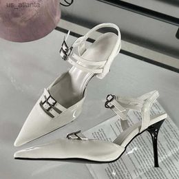 Dress Shoes Patent Leather Pointed Toe Buckle Strap Women Pump Elegant Party Prom High Heels Sexy Shallow Mule Female Sandals H240403FIE9