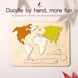 Montessori Map Puzzles Wooden Toys For Kids Teaching Aids Cognitive Jigsaw Educational Learning Toys Preschool Brain Training