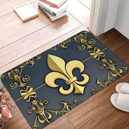 Carpets Fleur De Lys Anti-Slip Rug Doormat Kitchen Mat Grey Gold Hallway Carpet Indoor Decorative