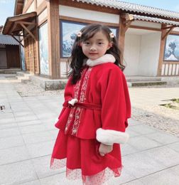 2021 Chinese New Years Red coat LongCoats Age For 3 12 Yrs Teenage Girls Autumn Winter Thick Warm Artificial Fur Outerwear2840322