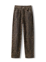 Y2K Leopard Print Jean High Wirsed in stile coreano gamba di jeans gambe pantaloni streetwear largo retrò di moda y2k jeans 240403