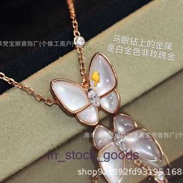 High end designer necklace V Gold High Version vancleff Butterfly Necklace with White Fritillaria Full Diamond S925 Silver Plated 18k Day Gift Original 1:1 With Logo