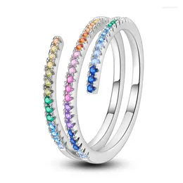 Cluster Rings Beautiful 925 Sterling Silver Rainbow Inlaid Stone Spring Irregular Geometric Ring For Women's Wedding Jewellery Accessories