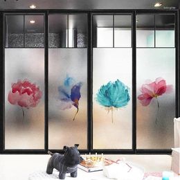 Window Stickers Nordic Decorative Privacy Glass Film Frosted Static Cling Watercolor Flowers Waterproof Bathroom Door Decals