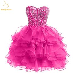 Bealegantom Sexy Short Homecoming Dresses Sweetheart Organza Beaded Sequins Mini Prom Party Cocktail Gown Vestidos De Graudation