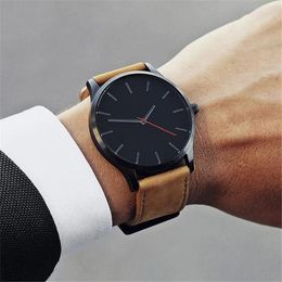 Wristwatches Big Dial Men Sports Watch PU Leather Quartz Wrist