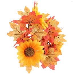 Decorative Flowers Maple Wreath Home Ornament Fall Wreaths Orange Decor Berry Party Silk Cloth Door Hanging Rings