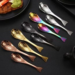 Creative Fish Spoons,Non-magnetic 304 Stainless Steel SHORT HANDLE Spoons Coffee Scoop Kitchen Supplies