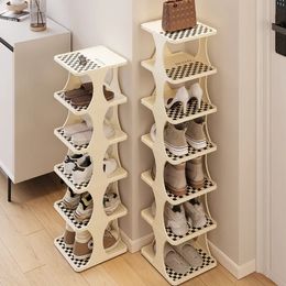 DIY Stackable Shoes Organiser Blackandwhite Cheque SpaceSaving Storage Rack Multilayers Plastic Vertical Cabinet Gifts 240329