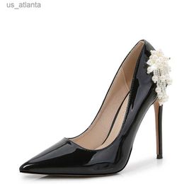 Dress Shoes 12cm Ultra High heels Pearls Flowers Women Wedding Party Elegant Thin heeled Spring Summer Patent Leather Pump H240403CQRL