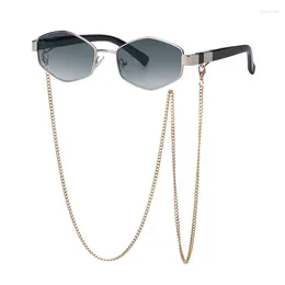 Sunglasses Vintage Women With Chain Small Frame Sun Glasses For Ladies 2024 Trendy Designer Eyewear UV400