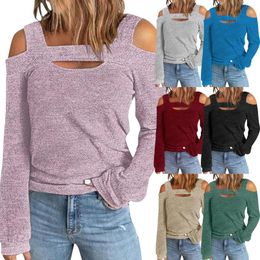 Women's Blouses Women Solid Colour Off Shoulder Shirt Spring Summer Casual Long Sleeve Blouse Tops Sexy Cut Out Loose Soft Comfortable Shirts