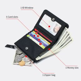 Genuine Leather RFID Short Wallets Card Holder Bag Portable Cowhide Small Zipper Money Coin Purse for Men Women Earphone Pouch