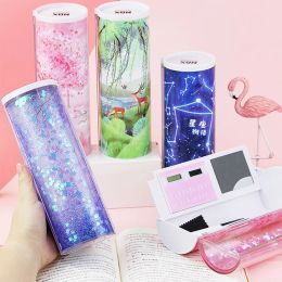 Cases NBX Pencil Case Starfall Quicksand Translucent Creative Multifunction Cylindrical Pen Box Cute School Stationery Holder School