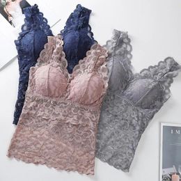 Camisoles & Tanks See-through Pads Beauty Back Thin Bra Vest Sweet Lace Stitching Casual Underwear Top Bottoming