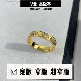 Top Quality 1to1 Original Women Designer v Gold High Edition Thick Plated 18k Wide Narrow Edition Full Sky Star with Two Rows and Fashion Versatile Designer Ring