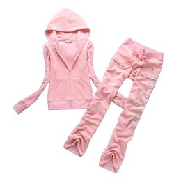 Juicy Velvet Tracksuit For Women 2024 Spring/Fall Women's Hooded Sweatshirt and Pants Suit Two Piece Set